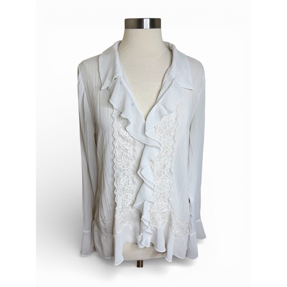 Free People White Lace Ruffle Blouse Pleated Romantic Victorian Bad At Love L